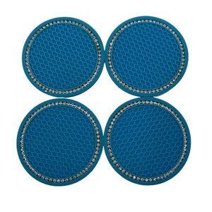 NWT Universal Anti Slip Blue Rhinestone Car Cup Holder Insert Coasters